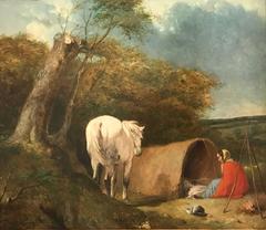 The Gypsy Encampment Signed Original Victorian Oil Painting