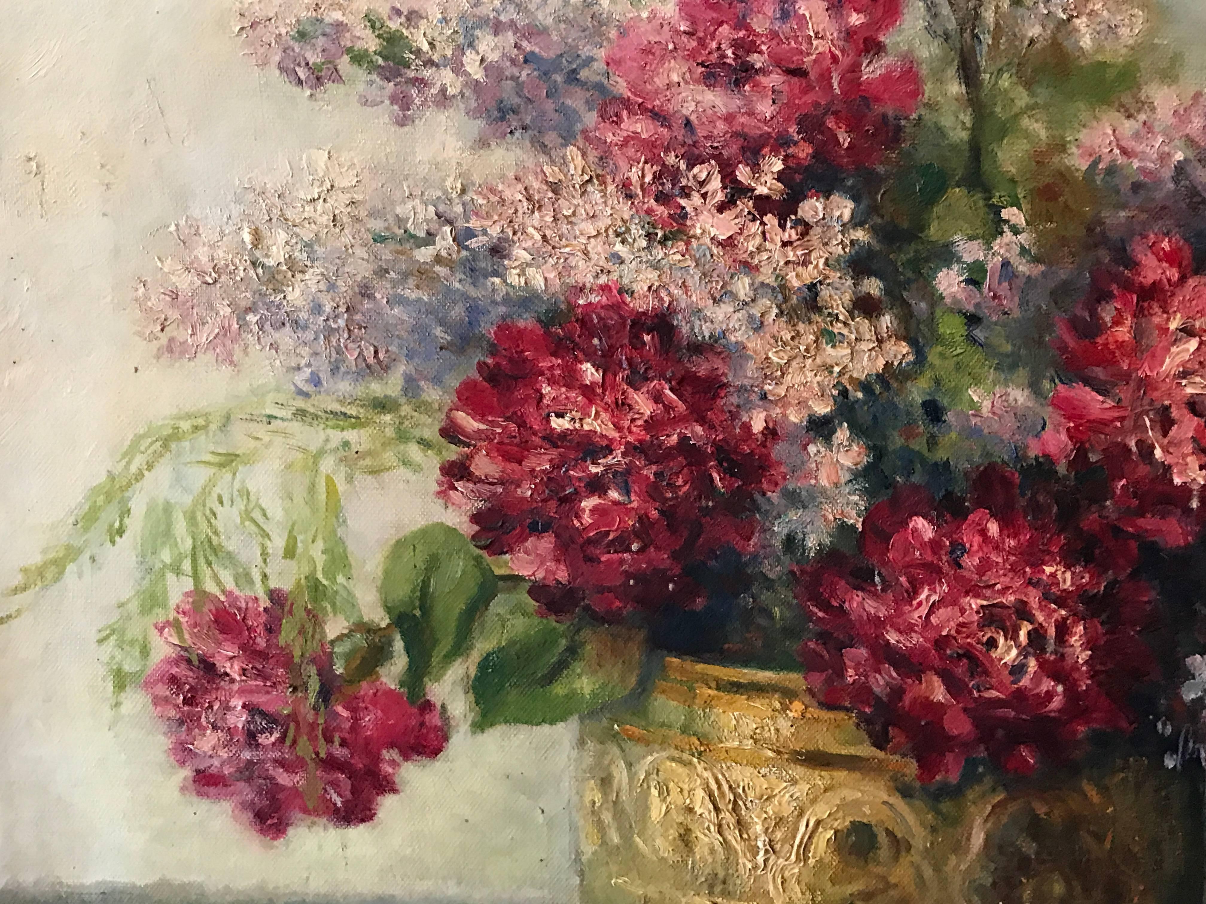 Lilac's and Peonies Original French Impressionist Signed Oil Painting 1