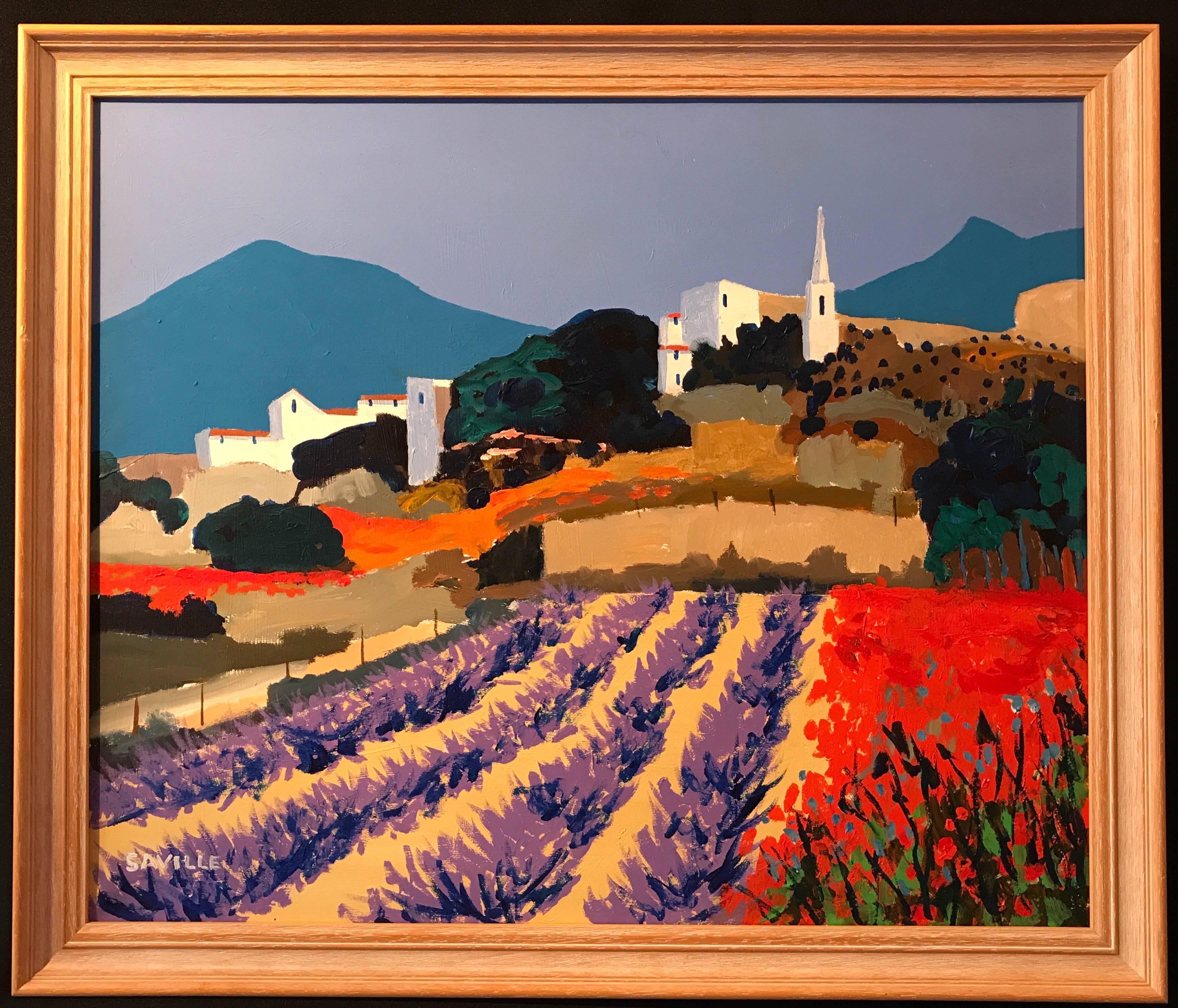 LAVENDER FIELDS, BONNIEUX PROVENCE LARGE IMPRESSIONIST OIL PAINTING - Painting by Michael Saville