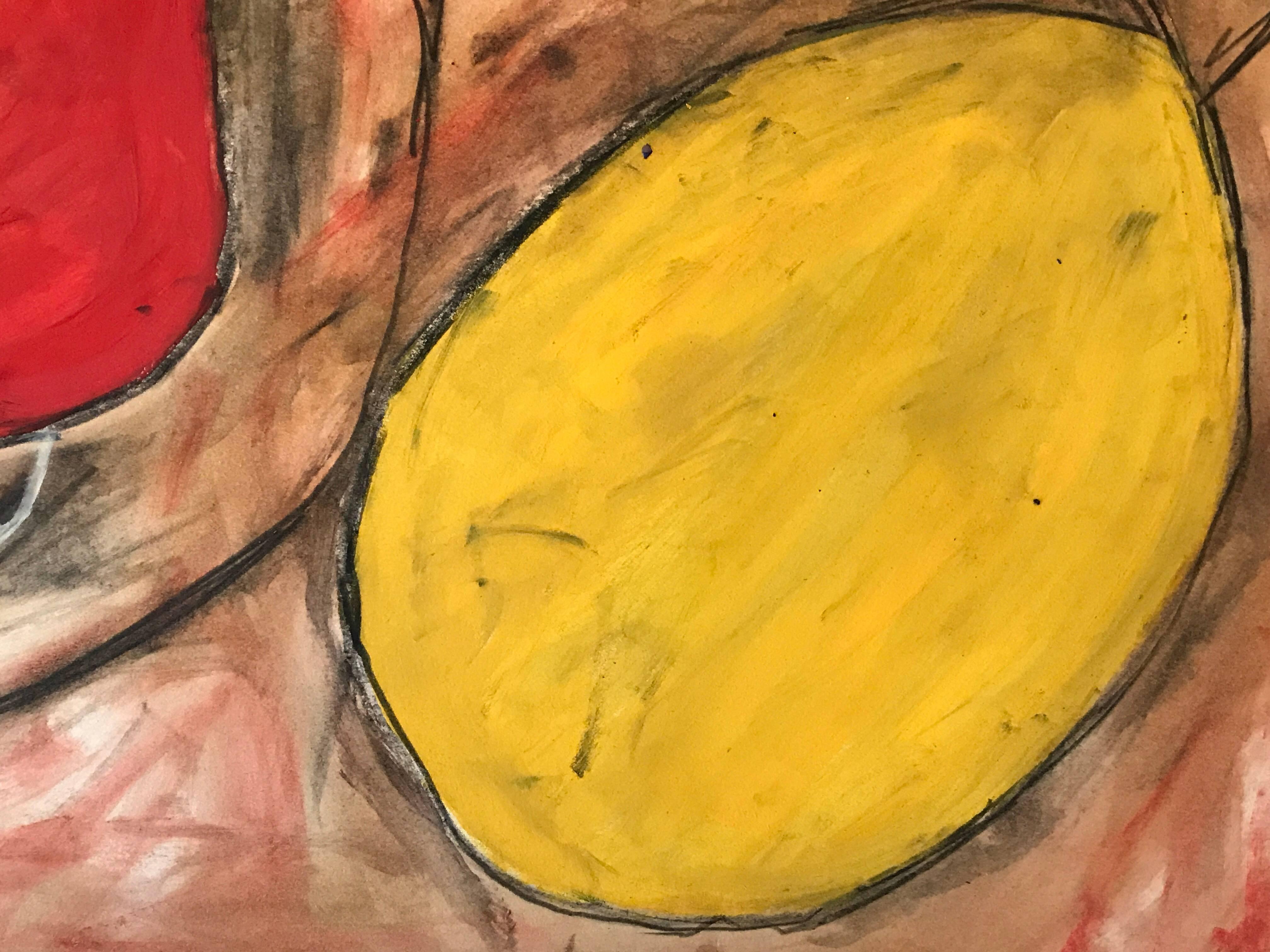 Pittura astratta britannica originale degli anni '60, rossi e gialli - Painting di Unknown