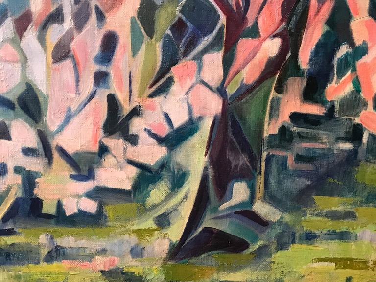Arbre en Fleurs Signed French Cubist Oil Painting Blossom Tree For Sale 1