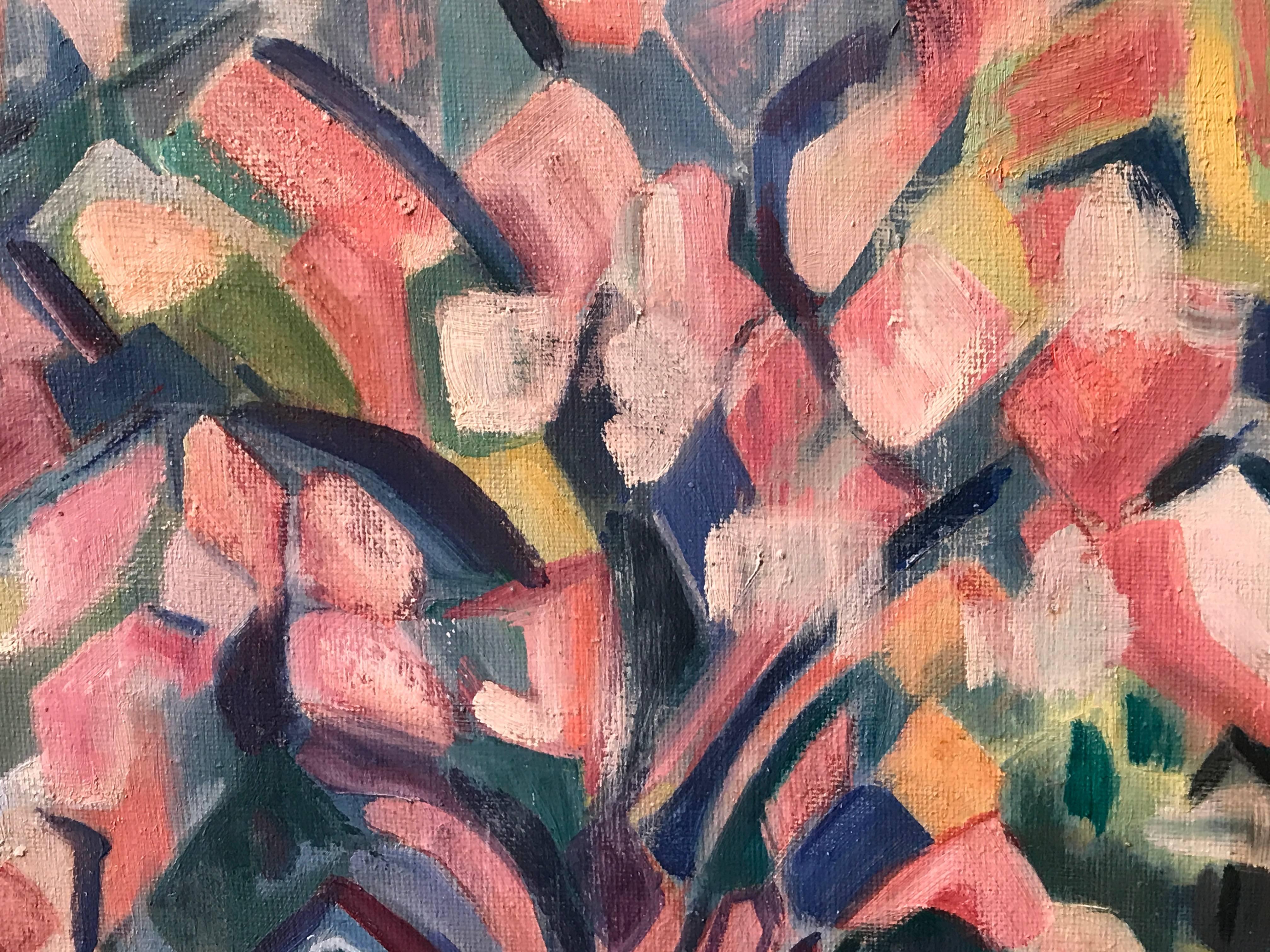 Arbre en Fleurs Signed French Cubist Oil Painting Blossom Tree - Brown Landscape Painting by Claudine le Blay