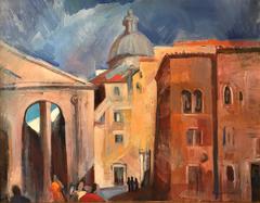 Huge French Impressionist Oil - View of Rome