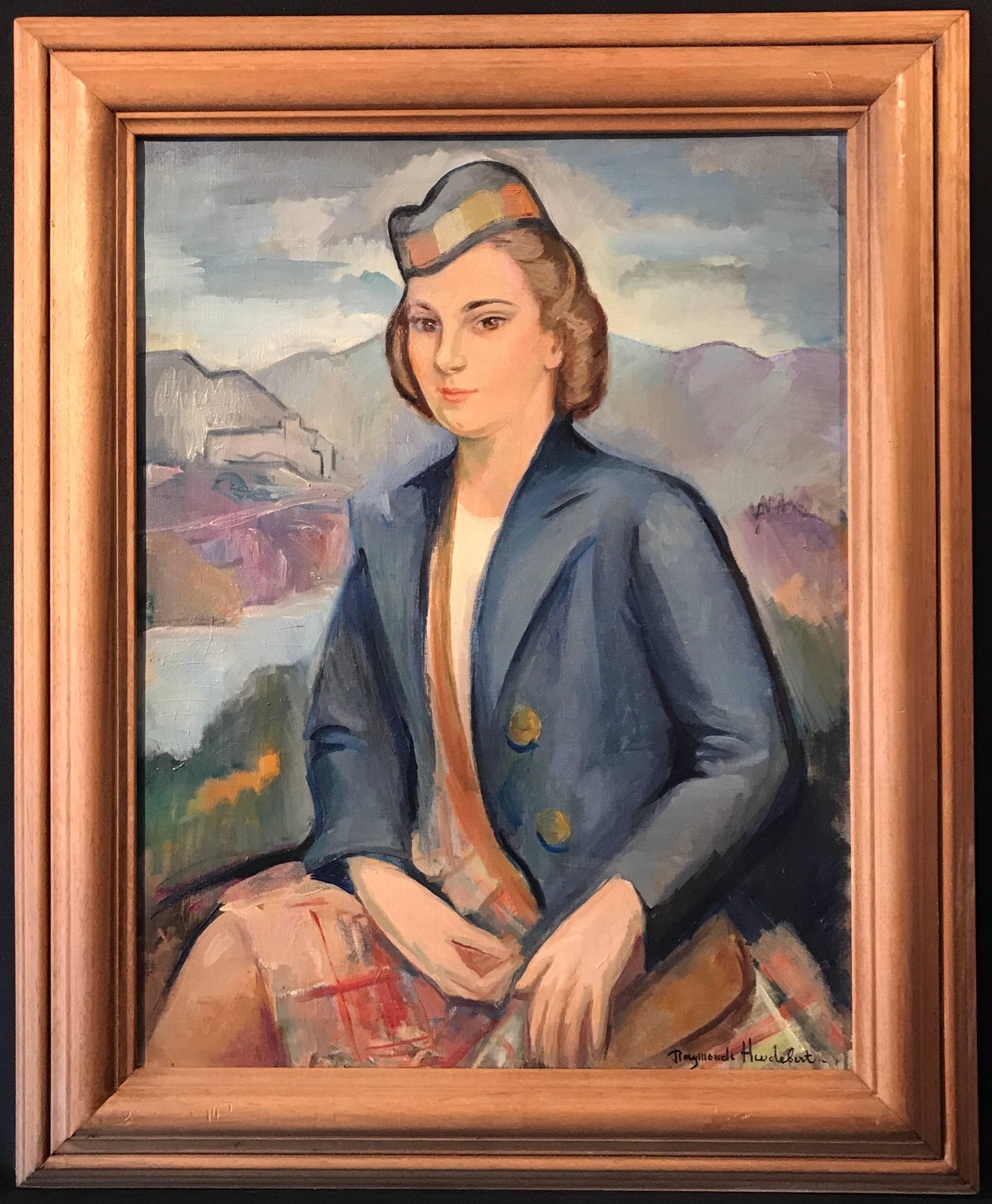 Large Post-Impressionist Oil Portrait of Scottish Lady in Highlands - Painting by Raymonde Heudebert