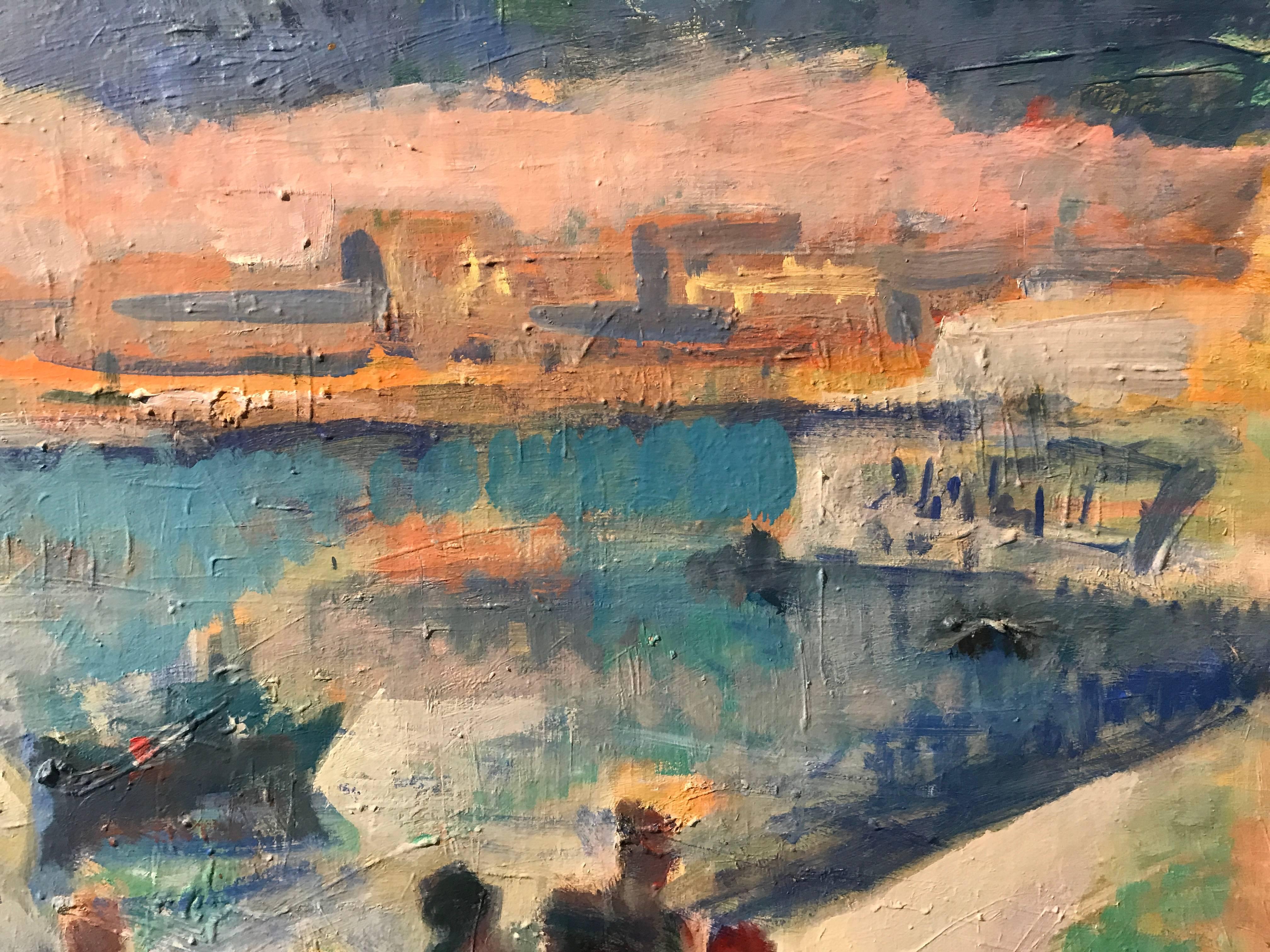 French Fauvist Oil Painting Figures by the Harbour 1