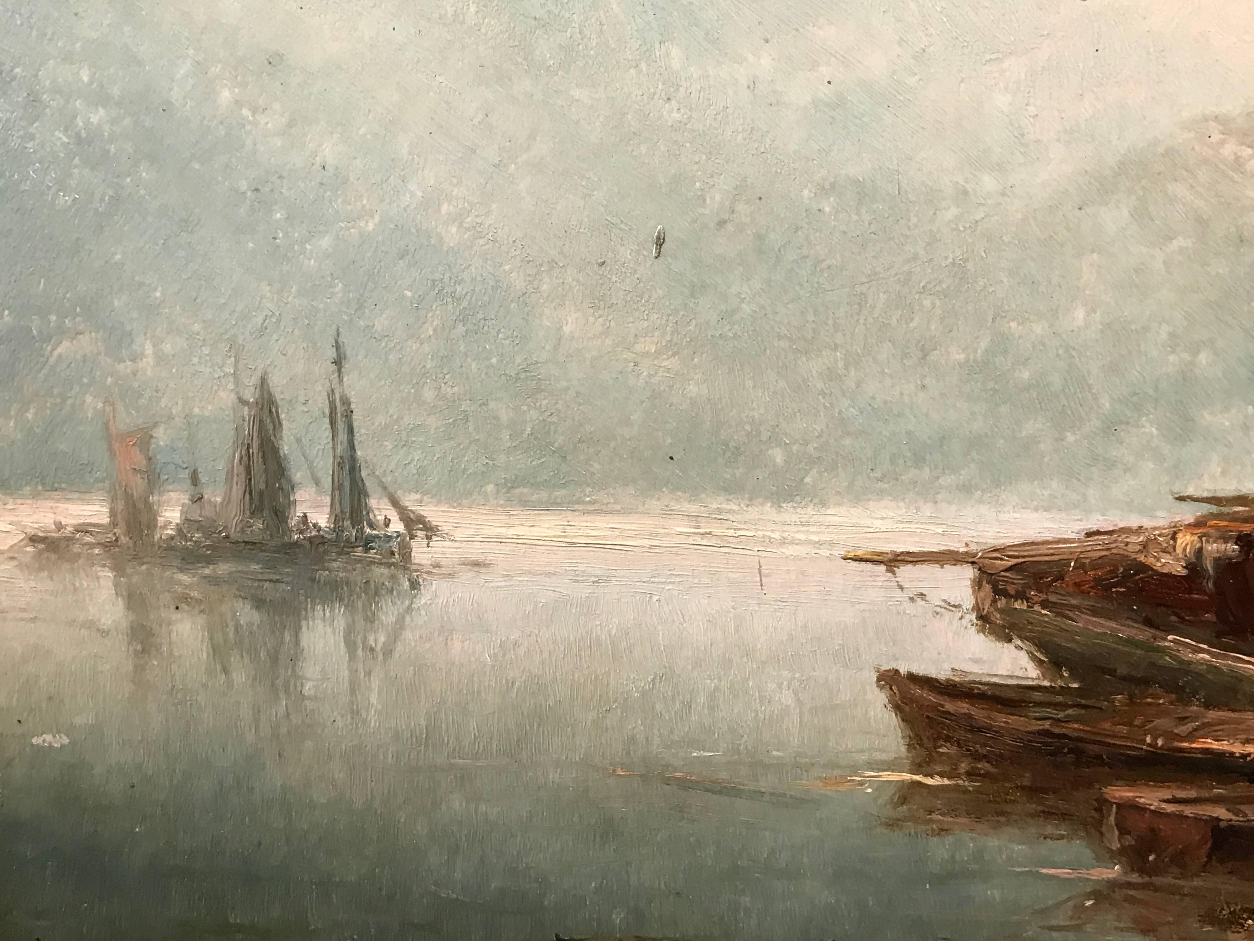 Loch Lomond Fishing Boats 19th Century Oil Painting 1