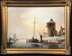 Dutch Winter Landscape signed Oil Painting