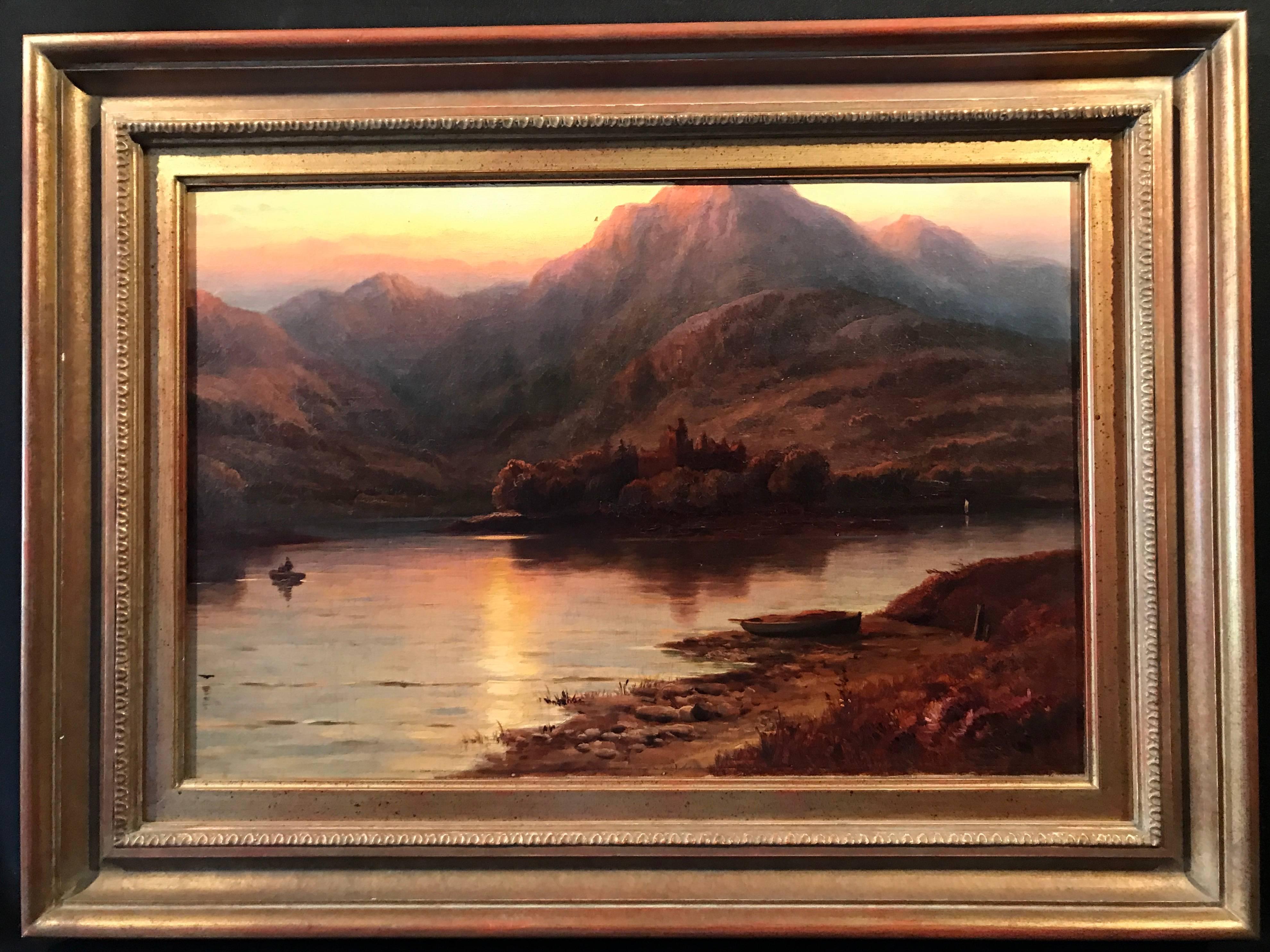 Sunset over the Loch, Victorian oil painting - Painting by Duncan Fraser McLea