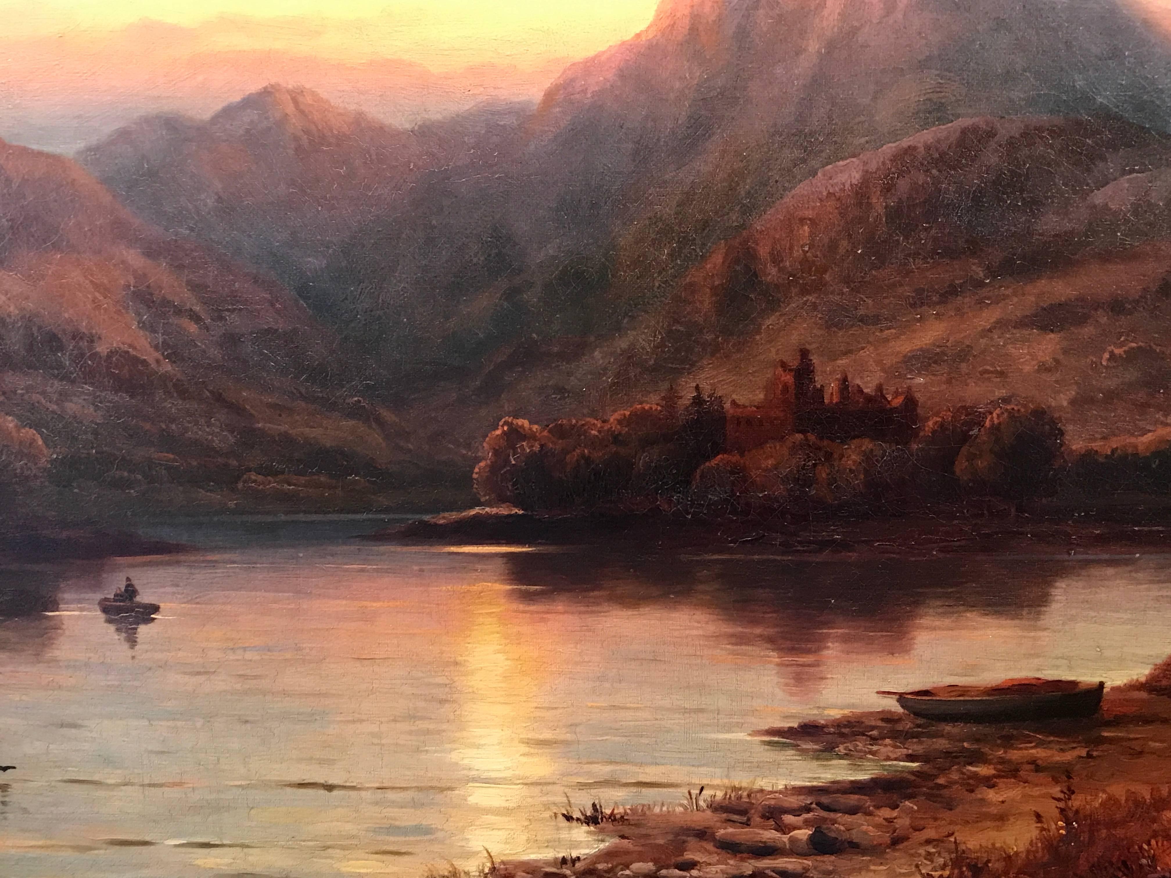 Sunset over the Loch, Victorian oil painting - Black Landscape Painting by Duncan Fraser McLea