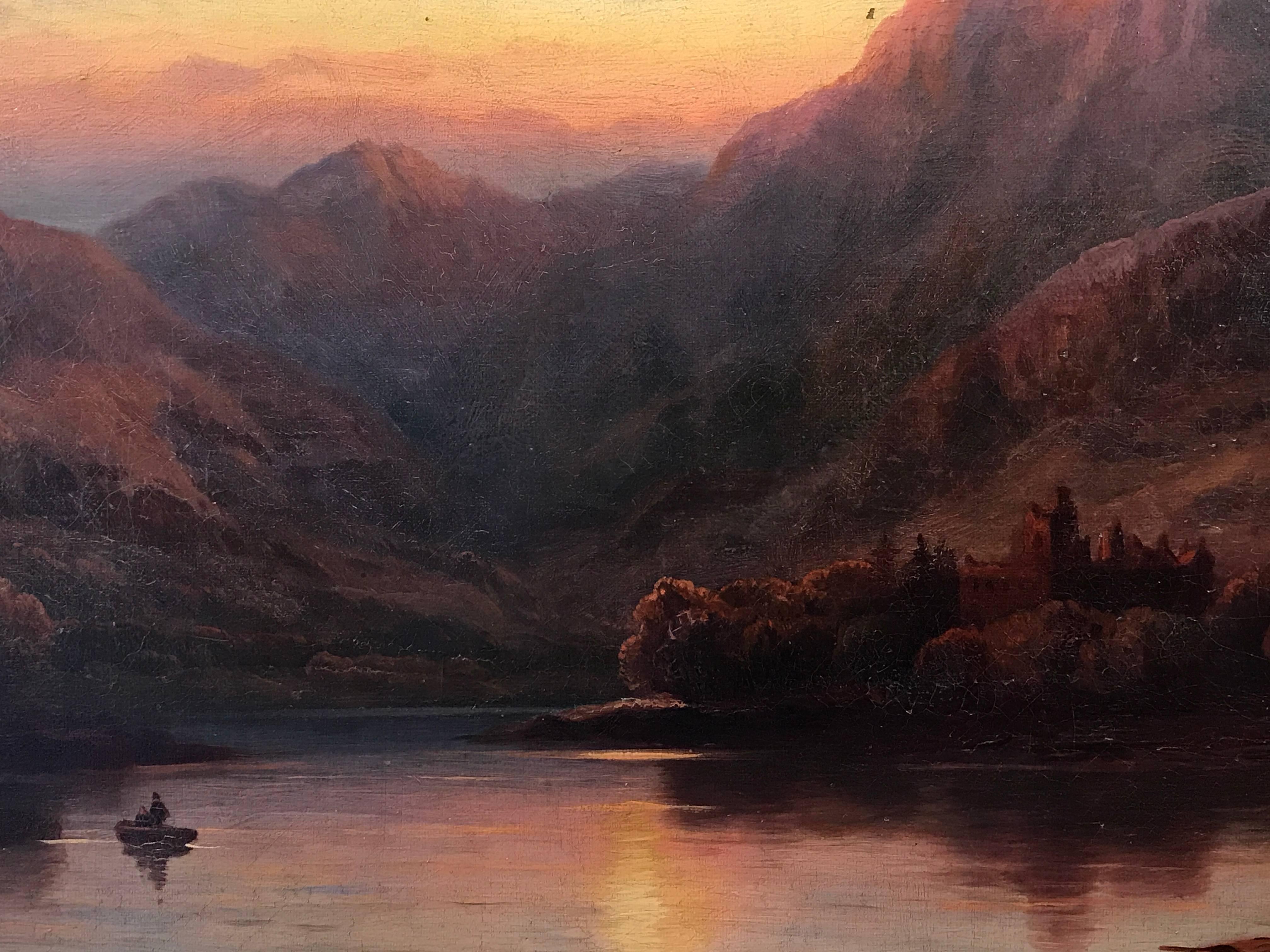 Beautiful Victorian oil painting by the listed Scottish painter, Duncan Fraser McLea (1841 - 1916). The work is signed to the reverse and dated 1887. 

The work captures the perfect moment of sunset over the loch's waters with radiant skies above