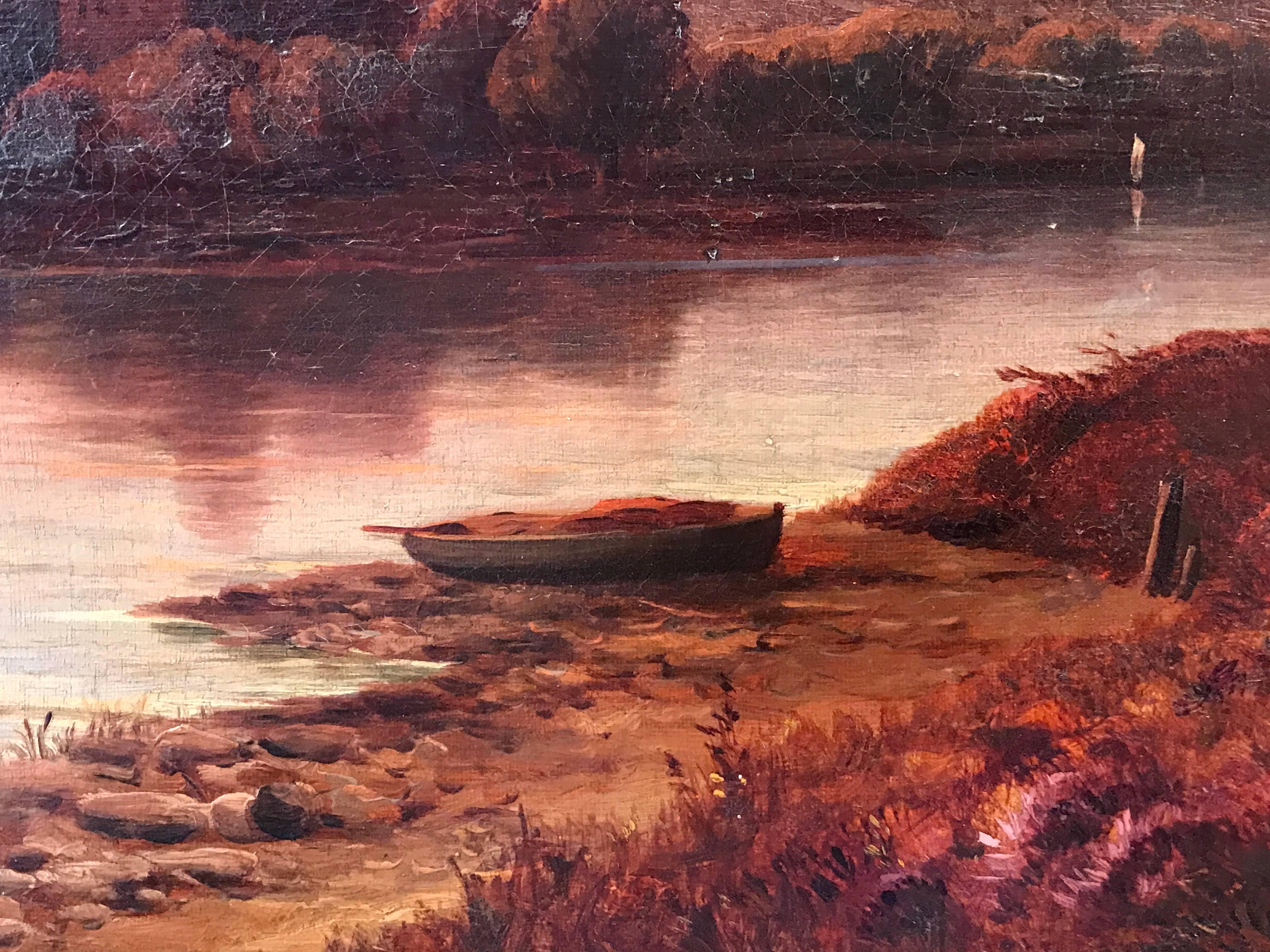 Sunset over the Loch, Victorian oil painting 1