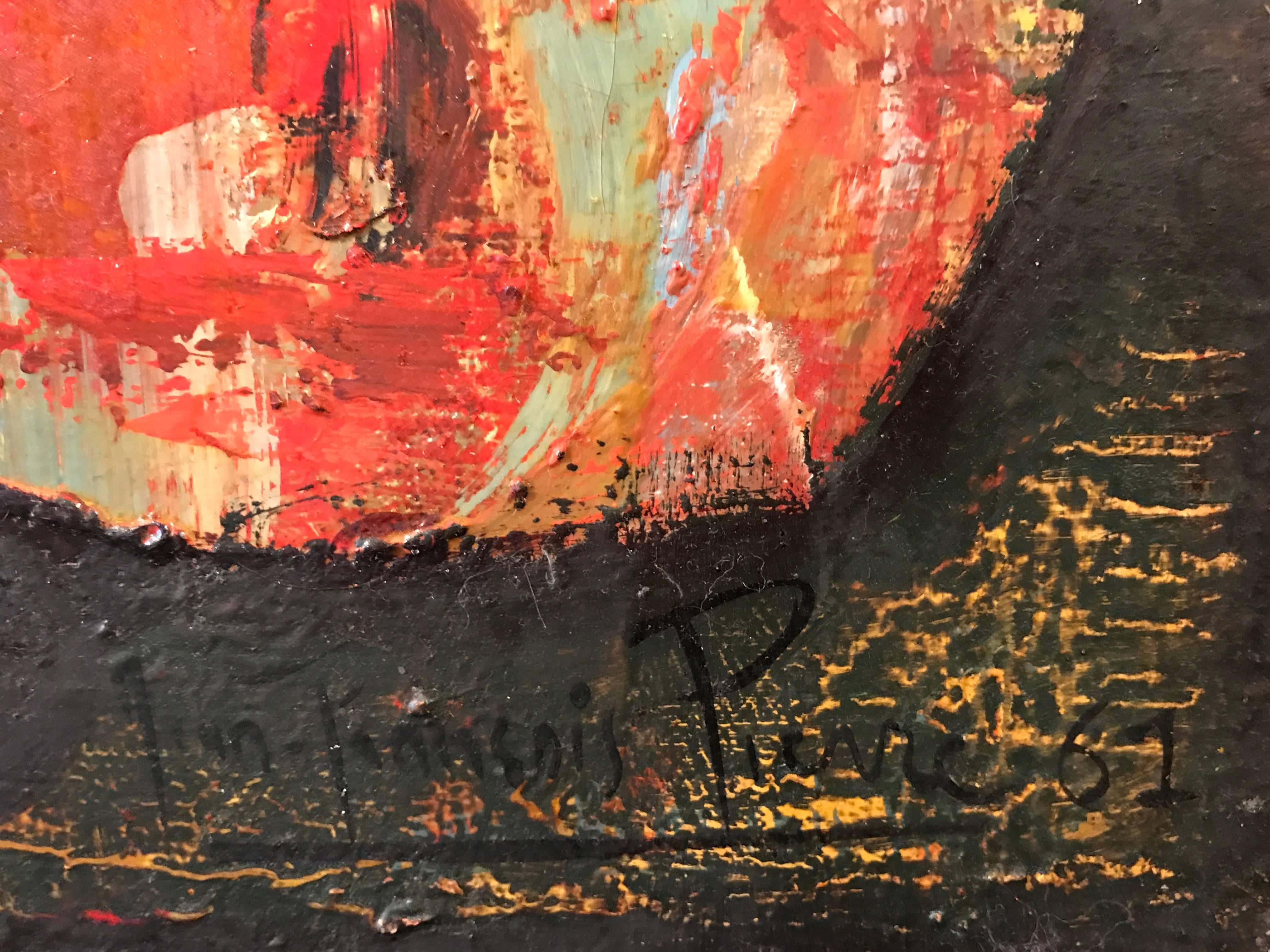 Grande pittura ad olio astratta francese dai colori bellissimi - Abstract Painting Marrone di Jean-Francois Pierre
