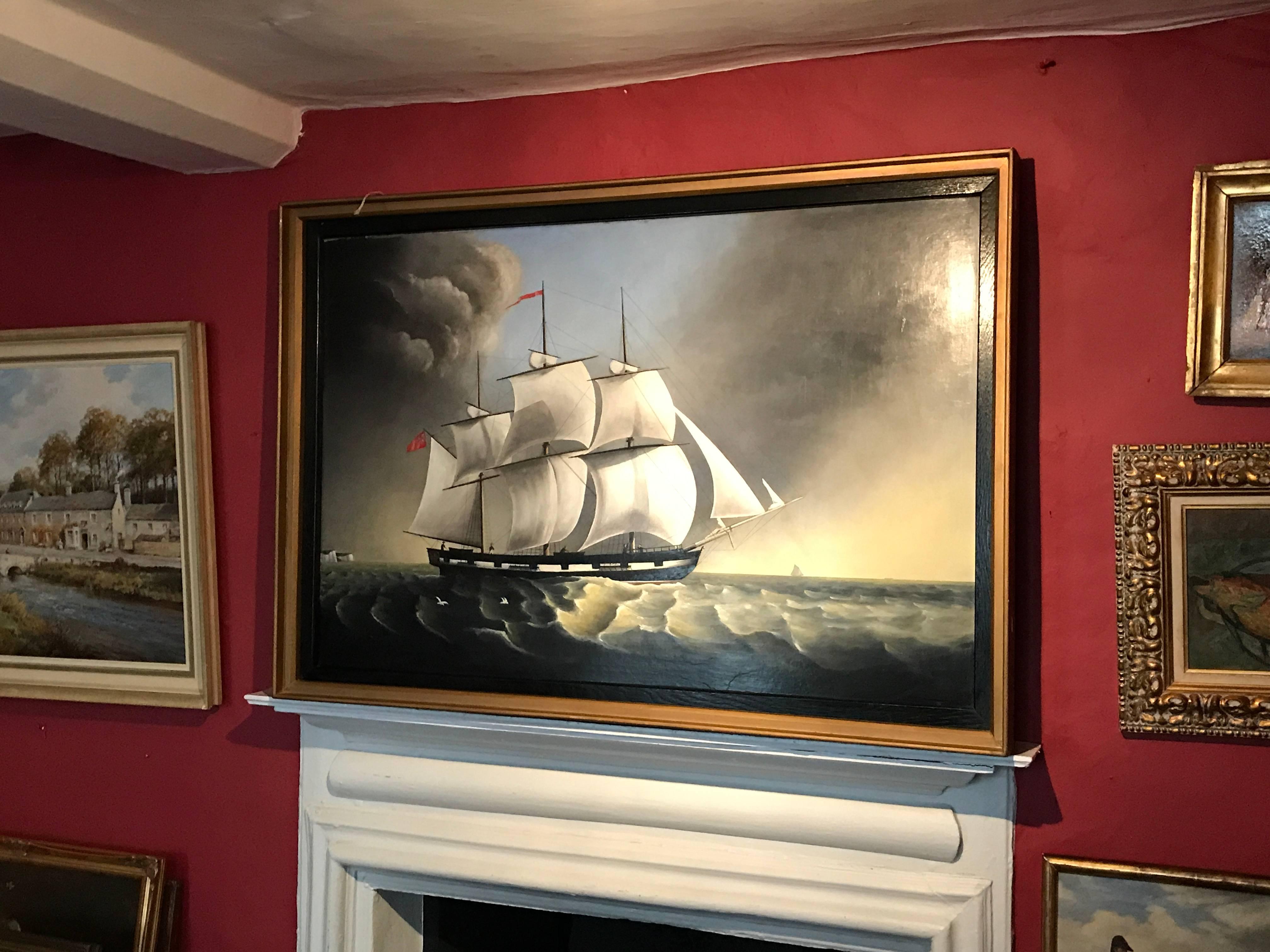 Huge Marine Oil Painting - Black Landscape Painting by Unknown