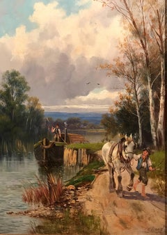 Das viktorianische Ölgemälde des Kanalwegs