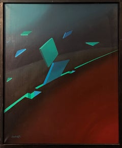 French Geometric Abstract Oil Painting
