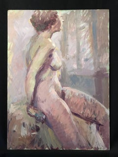 Mid Century British Impressionist Seated Nude Oil Painting