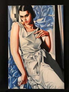 Art Deco Portrait Young Lady Oil Painting
