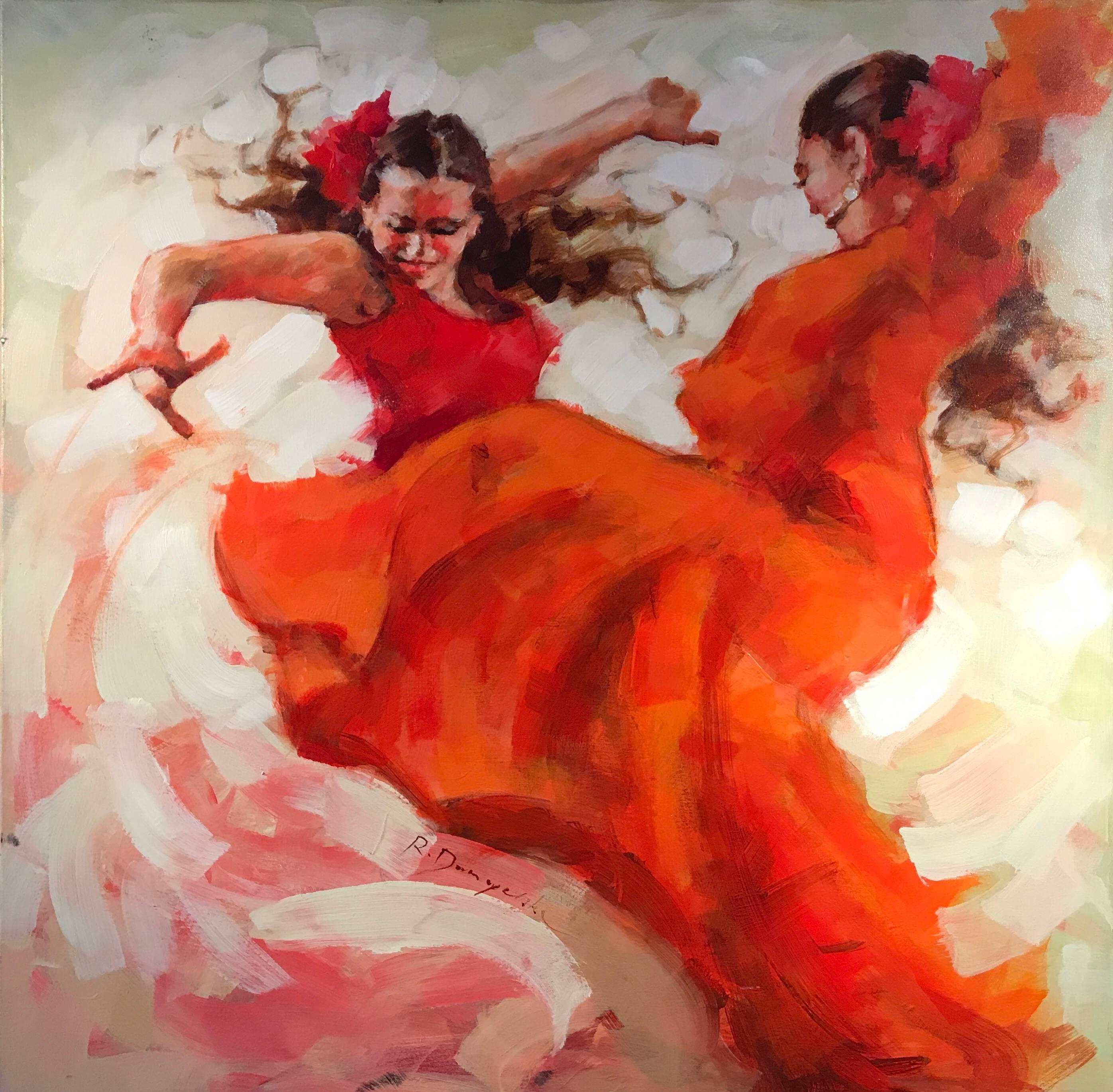 Unknown Portrait Painting - Flamenco Dancers, Large Signed Oil