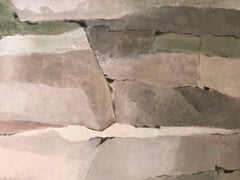 Huge French Abstract Oil Painting Cubist Shapes & Shades Moody Atmospheric Tones