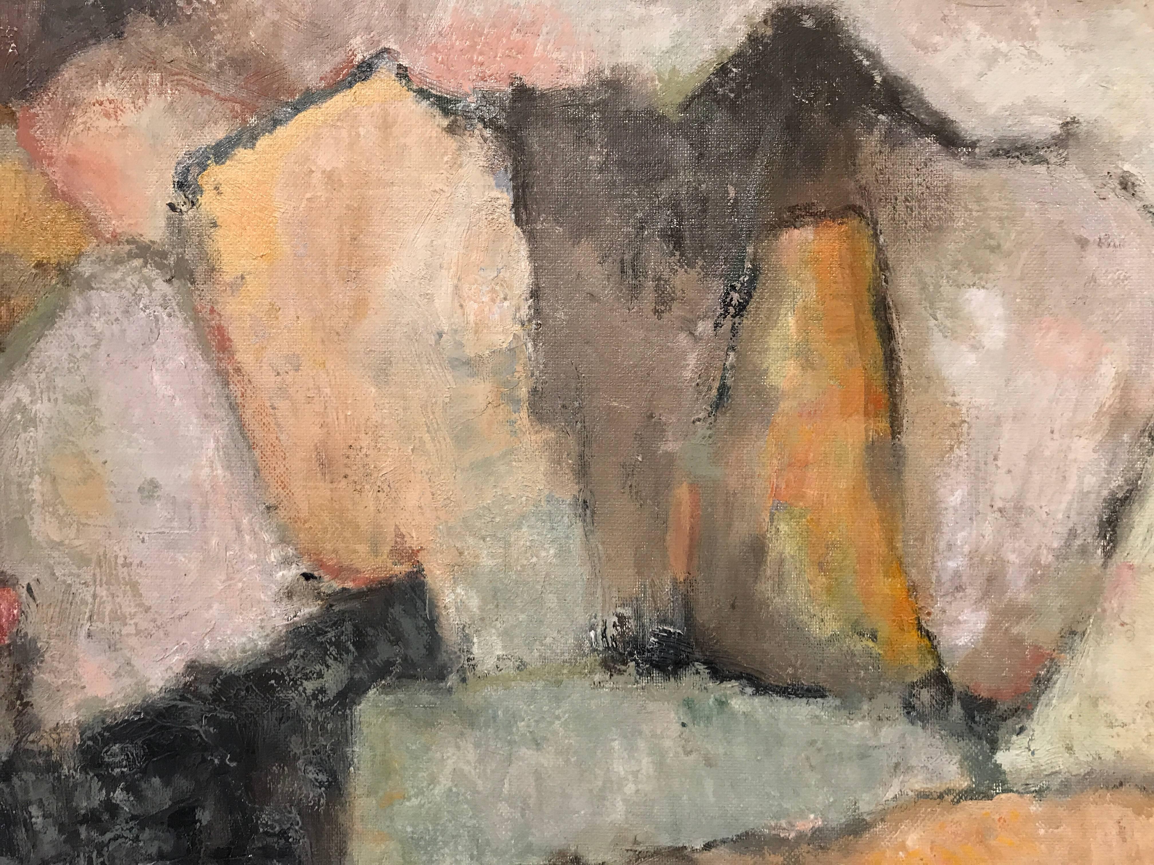 Herbstfarben Französisches kubistisches abstraktes Gemälde – Painting von Yvette Dubois Habasque