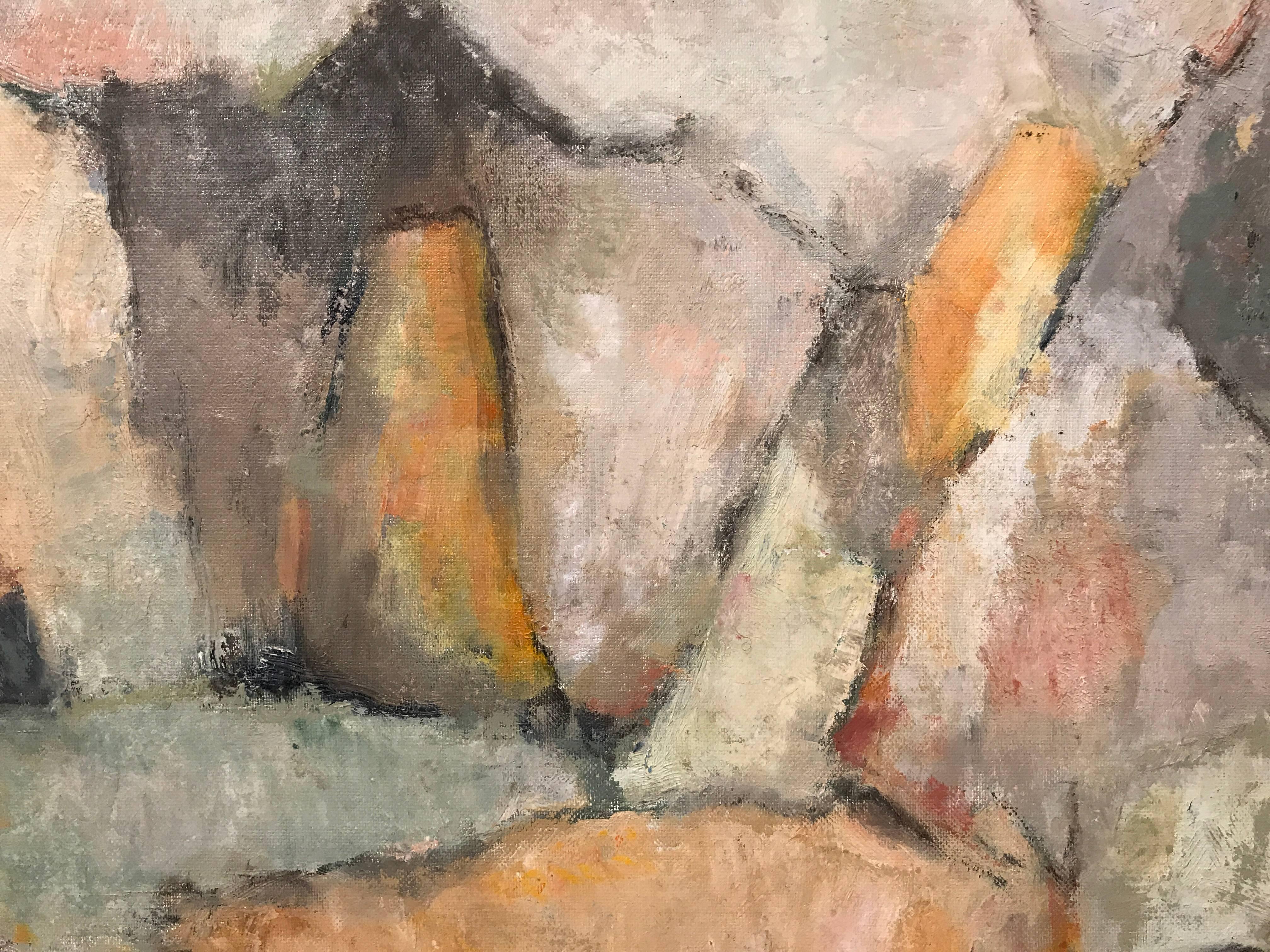 Herbstfarben Französisches kubistisches abstraktes Gemälde (Abstrakter Expressionismus), Painting, von Yvette Dubois Habasque