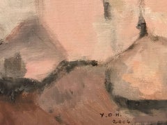 Subtle Pastel Shades of Pink & Ochre French Abstract Oil Painting