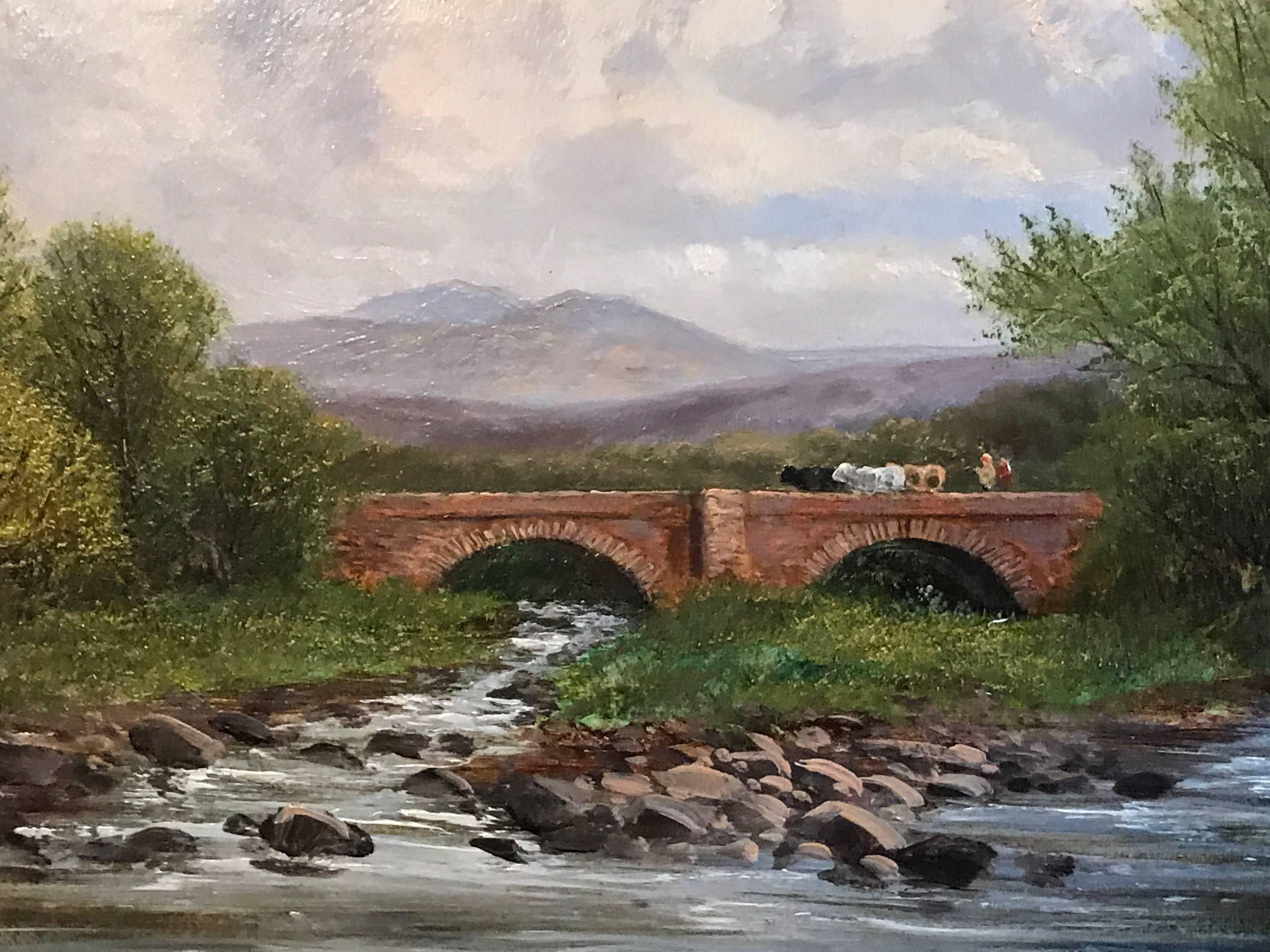Victorian River Landscape Listed British Artist - Brown Landscape Painting by James Gunson Atkinson