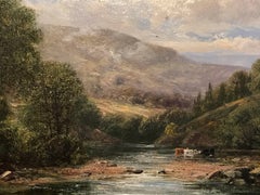 Victorian Oil Painting Welsh River Landscape