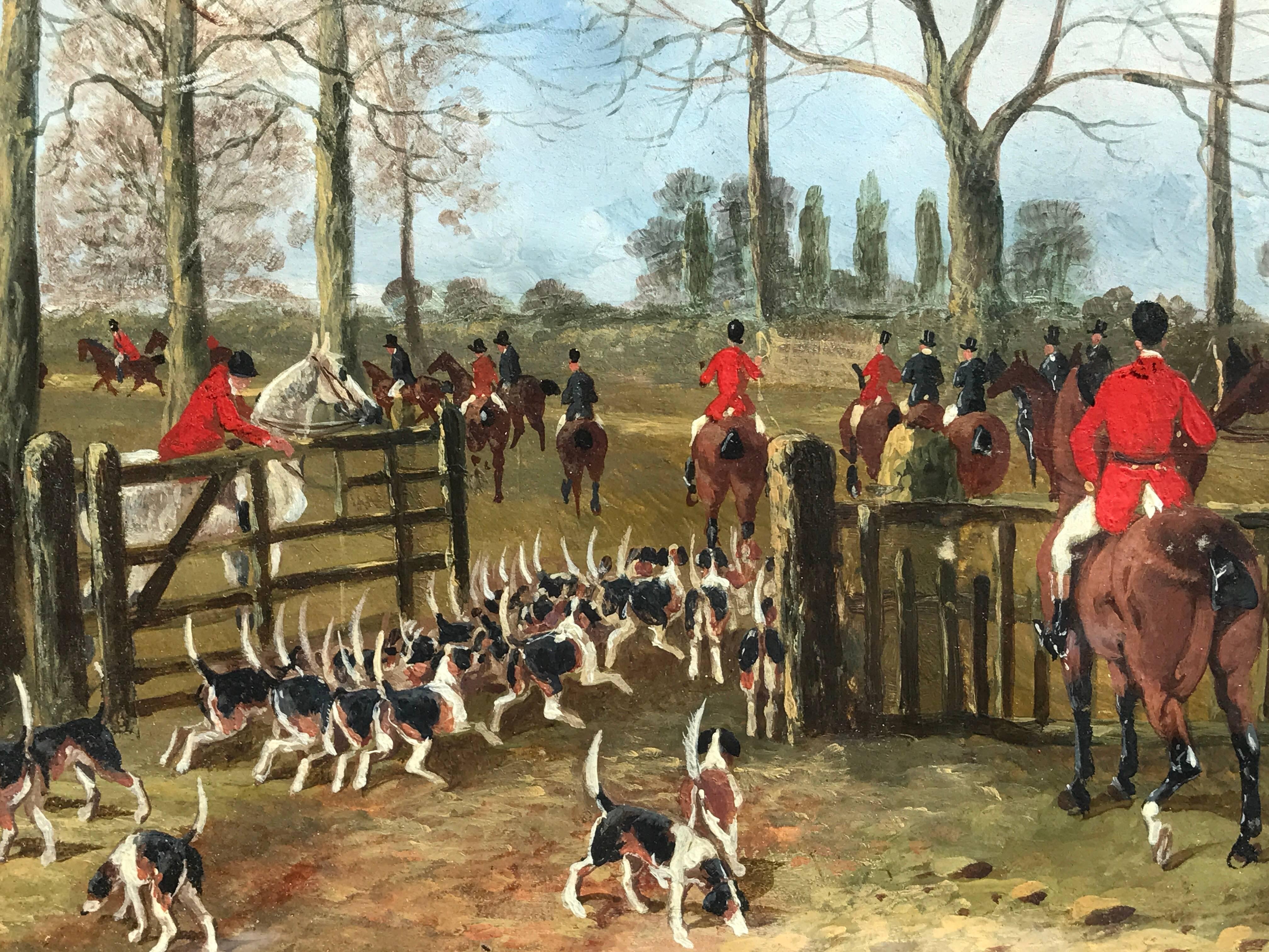 Set of 4 Victorian Hunting Scene Oil Paintings - Brown Animal Painting by Sylvester Martin
