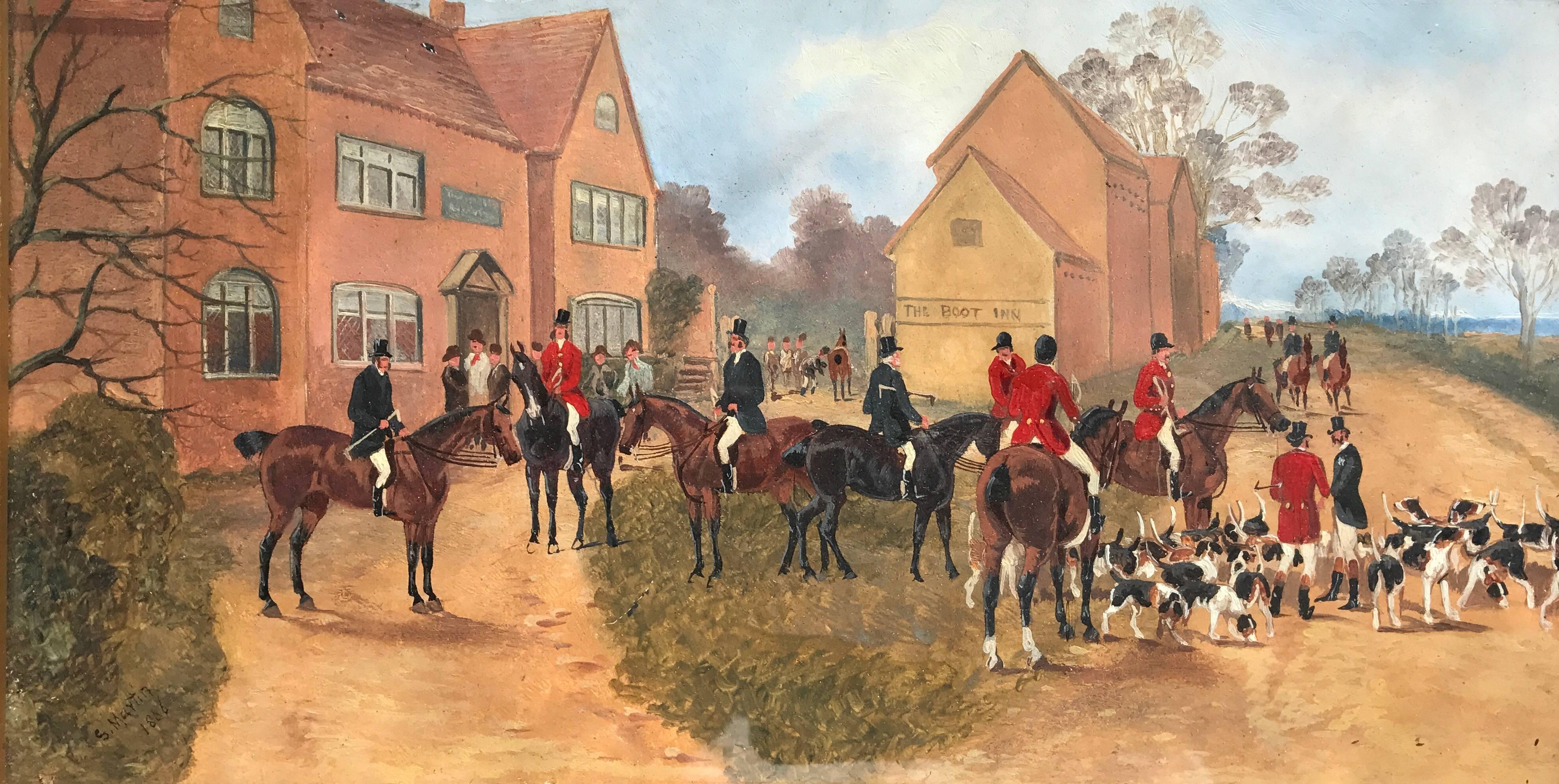 Set of 4 Victorian Hunting Scene Oil Paintings 1