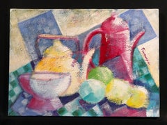 Mid-20th Century Cubist Still Life Painting of Petit Dejeuner