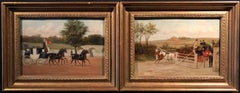 Pair Early Victorian English Oil Paintings Coach & Horses Scenes Mail Coach