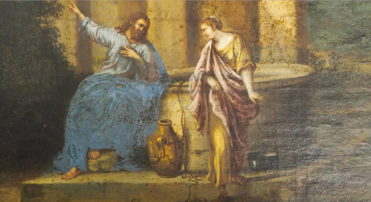 17th Century Old Master Christ & The Lady at the Well - Brown Figurative Painting by Unknown