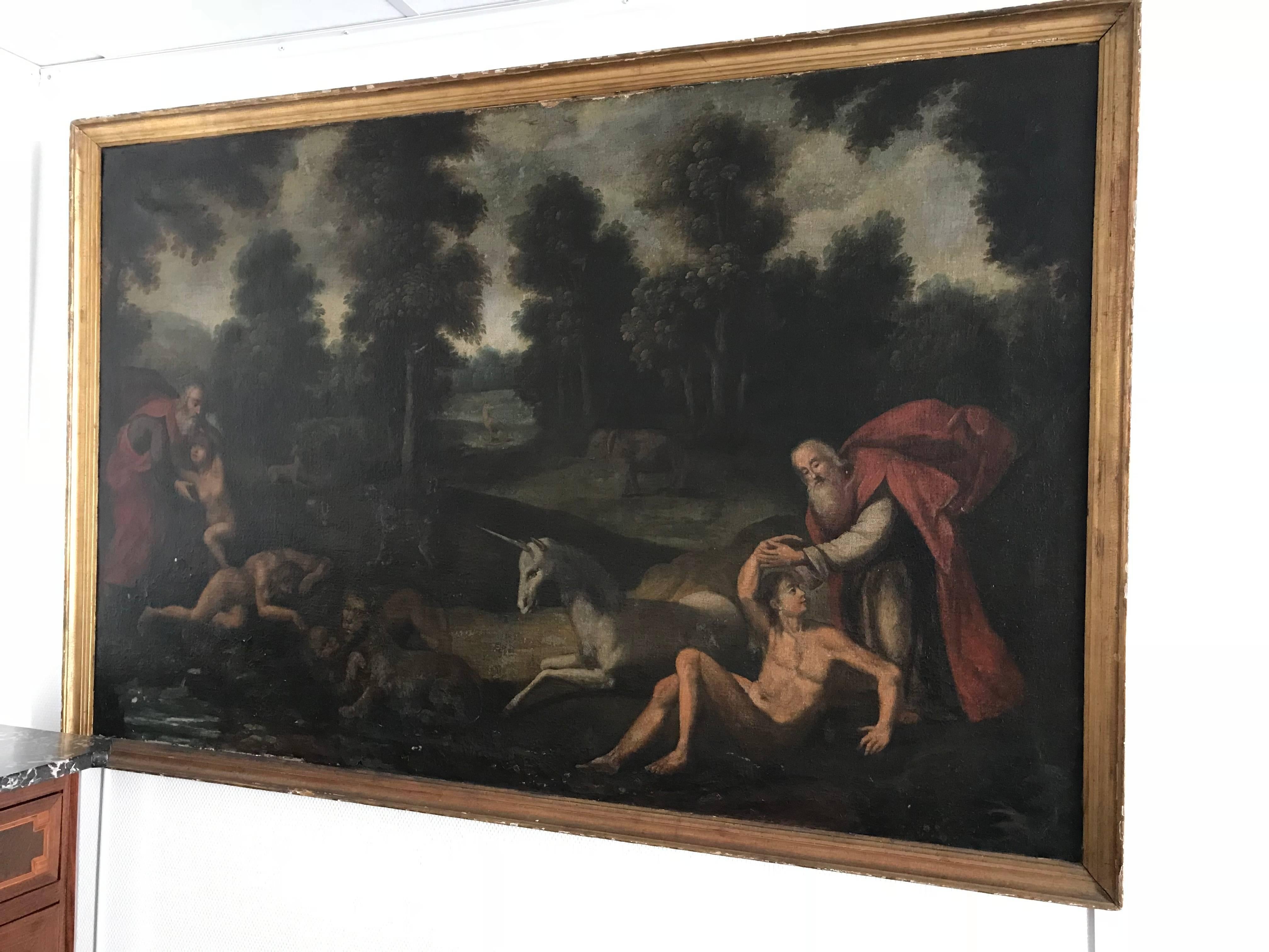The Creation of Adam & Eve, 17th Century Flemish Old Master - Black Landscape Painting by Unknown