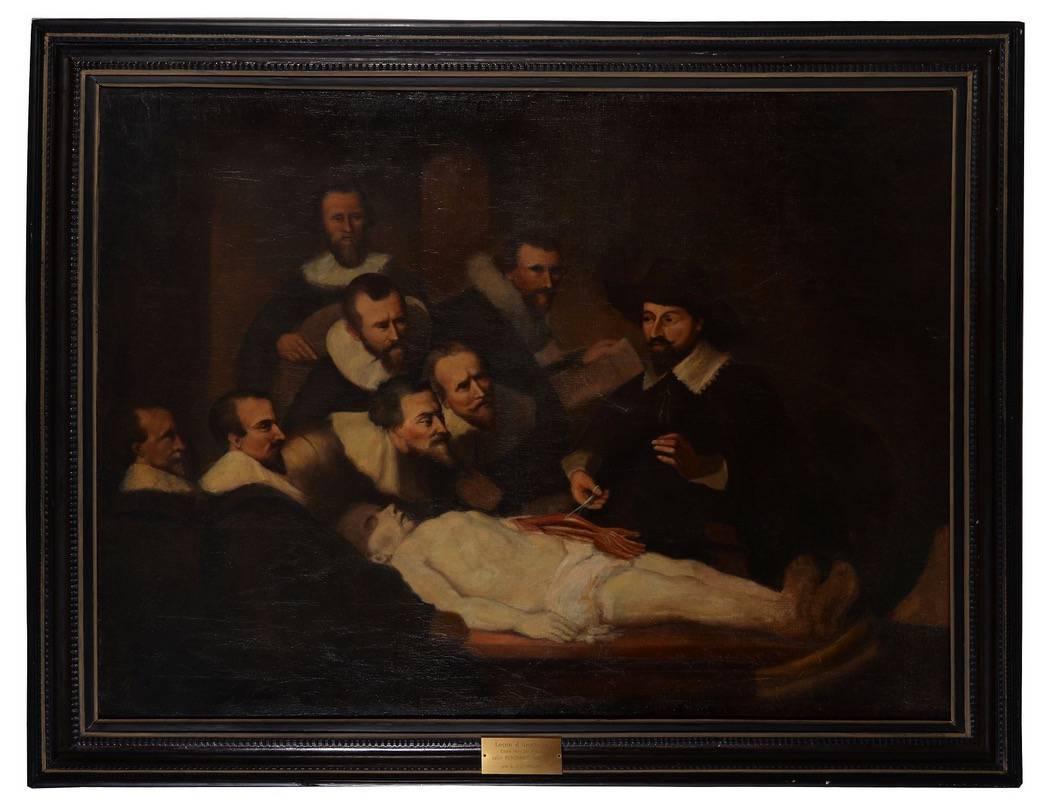 (After) Rembrandt van Rijn  Figurative Painting - The Anatomy Lesson, Antique Oil Painting