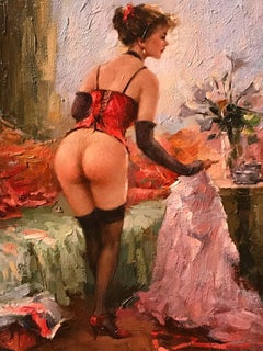 Semi Nude Lady in her Boudoir, oil painting