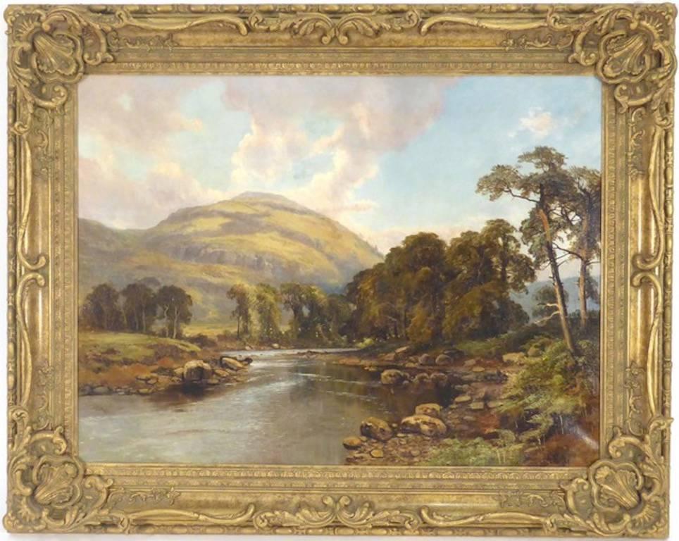 John Syer Landscape Painting - Victorian Mountainous River Landscape Oil Painting