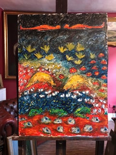 Plagues of Egypt Oil Painting on Board, Surrealist, Circa 1990s