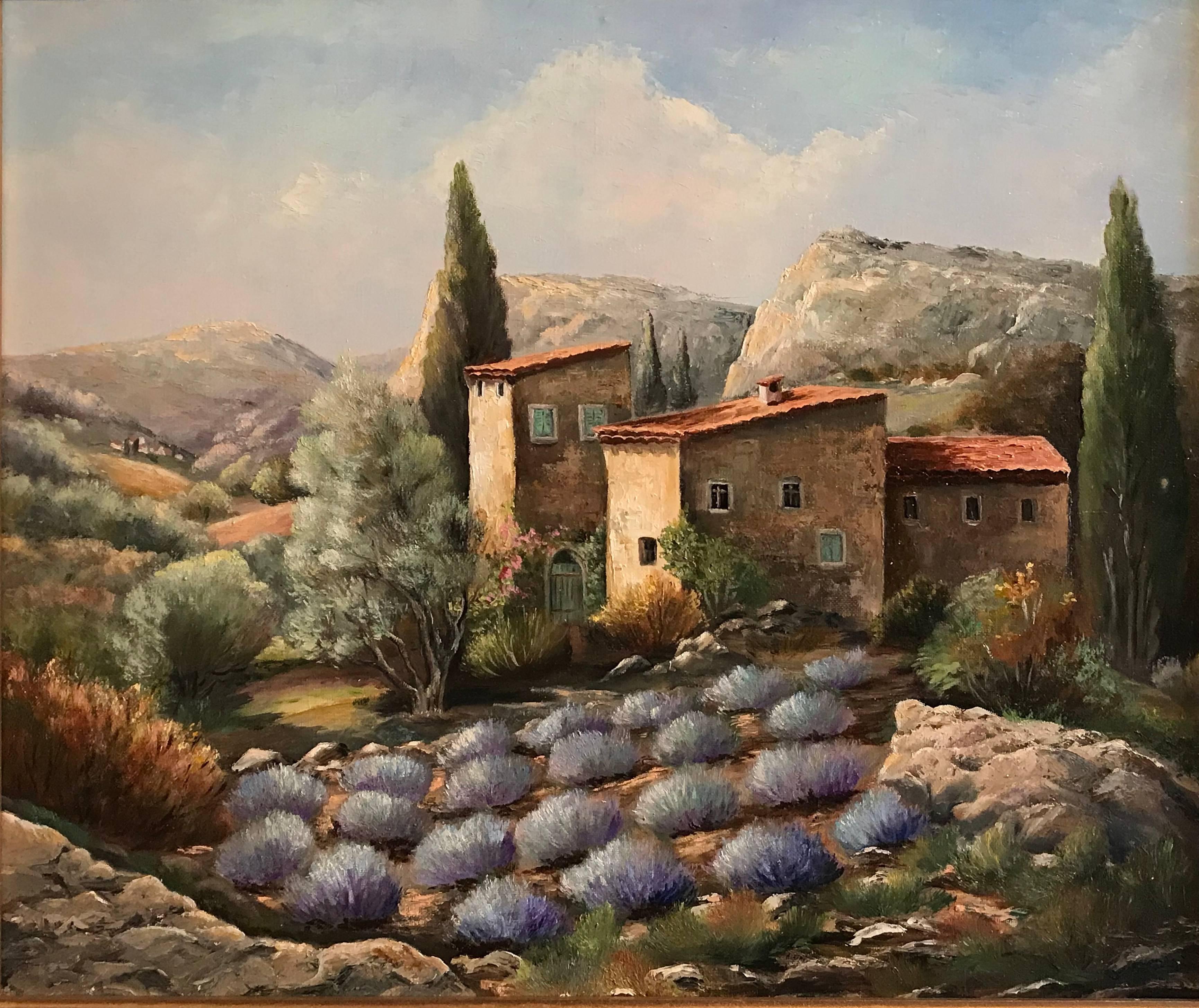 Peinture à l'huile française, champs de lavande en Provence