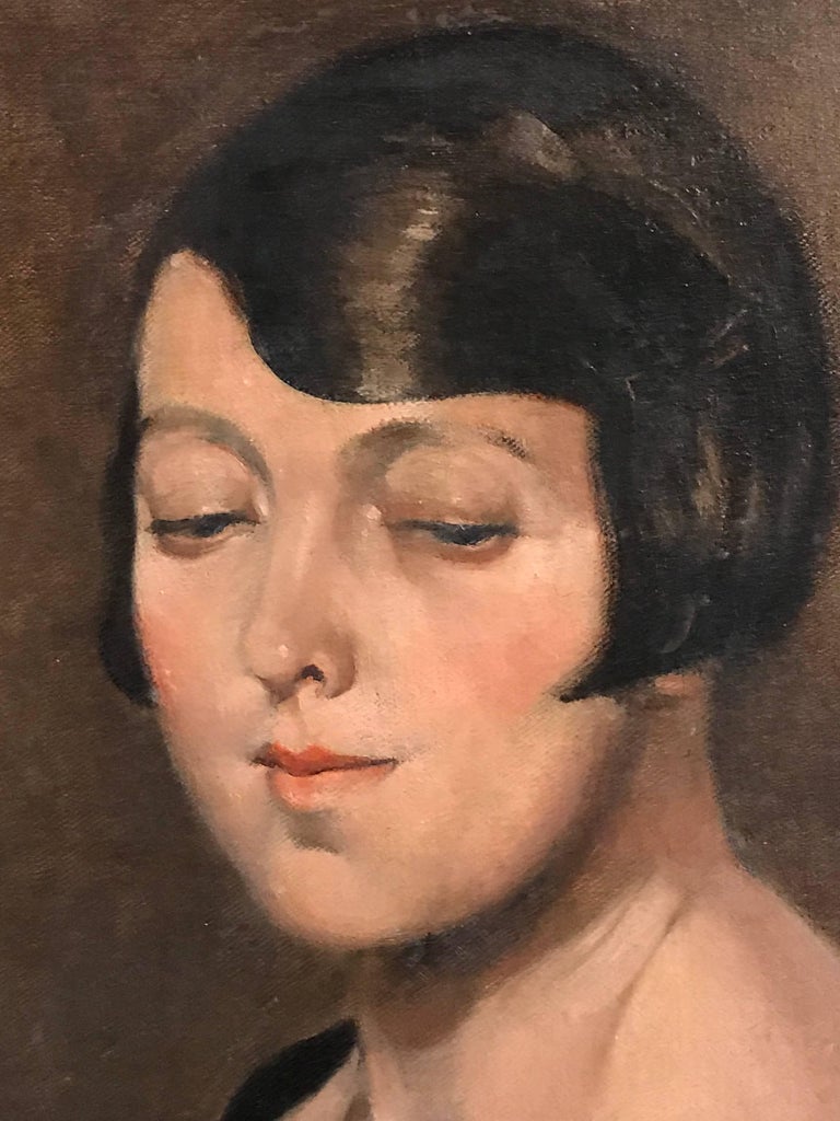 Unknown - 1920''s Flapper Girl Portrait Signed oil painting at 1stDibs
