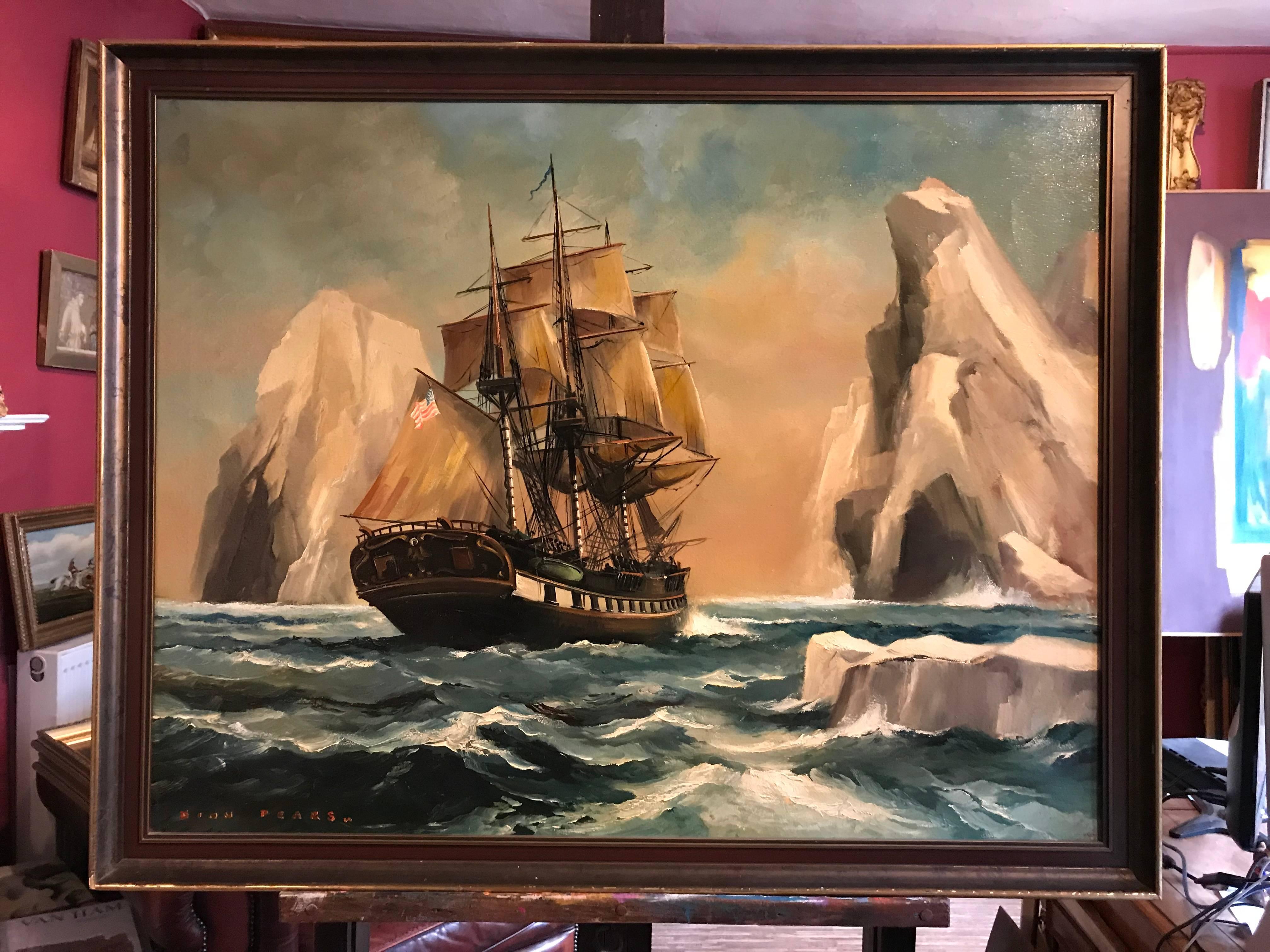 American Galleon Iceberg Waters, signed oil painting - Painting by Dion Pears