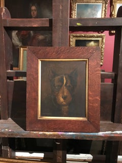 The Terrier 19th Century English School Oil Painting, Oak Wood Frame