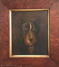 The Terrier 19th Century English School Oil Painting, Oak Wood Frame