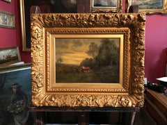 French Barbizon 19th Century Oil Painting on Panel - Period Gilt Frame