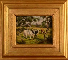 Tranquil Pastures, antique English oil painting