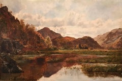 Victorian Welsh Autumnal River Landscape Signed Oil Painting