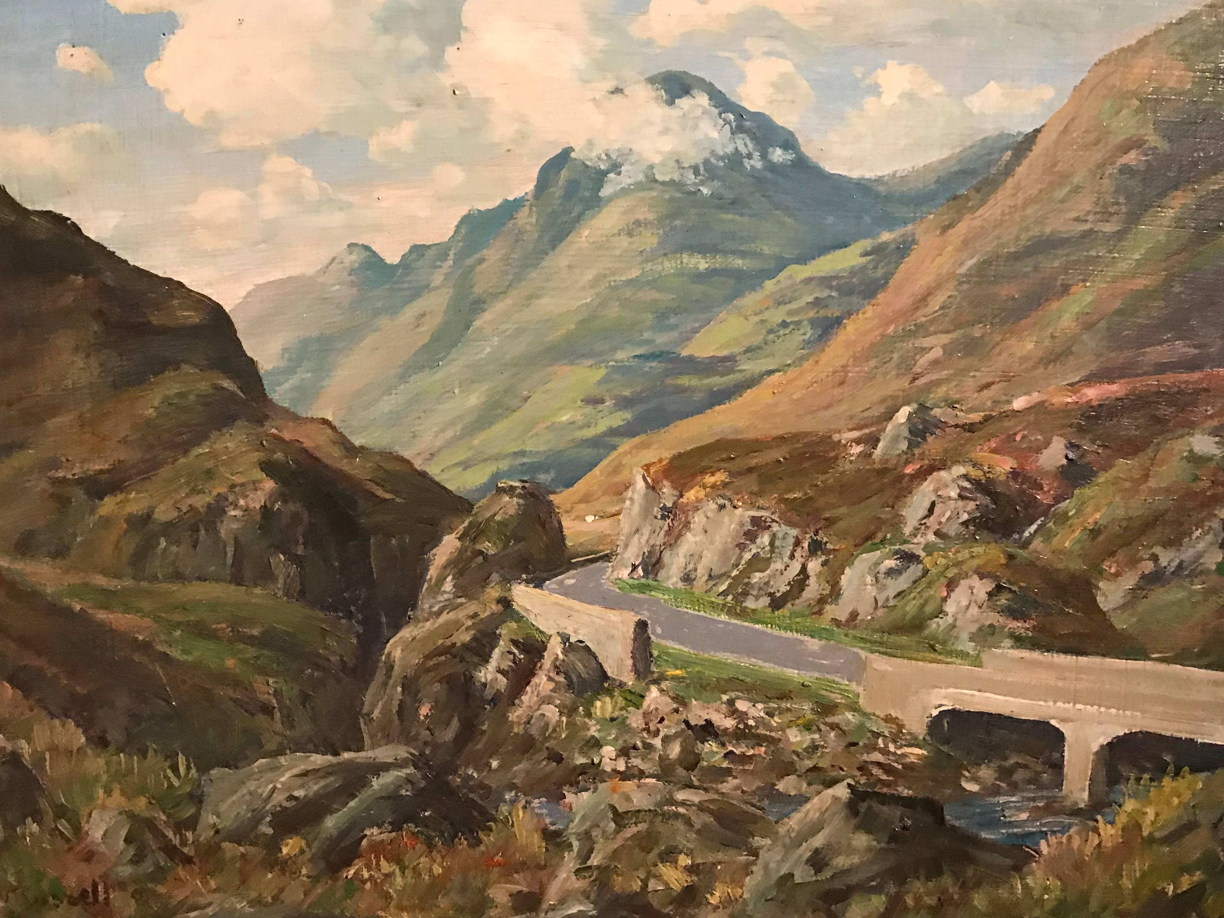 Glencoe Scotland, signed Scottish oil painting - Painting by William Russell