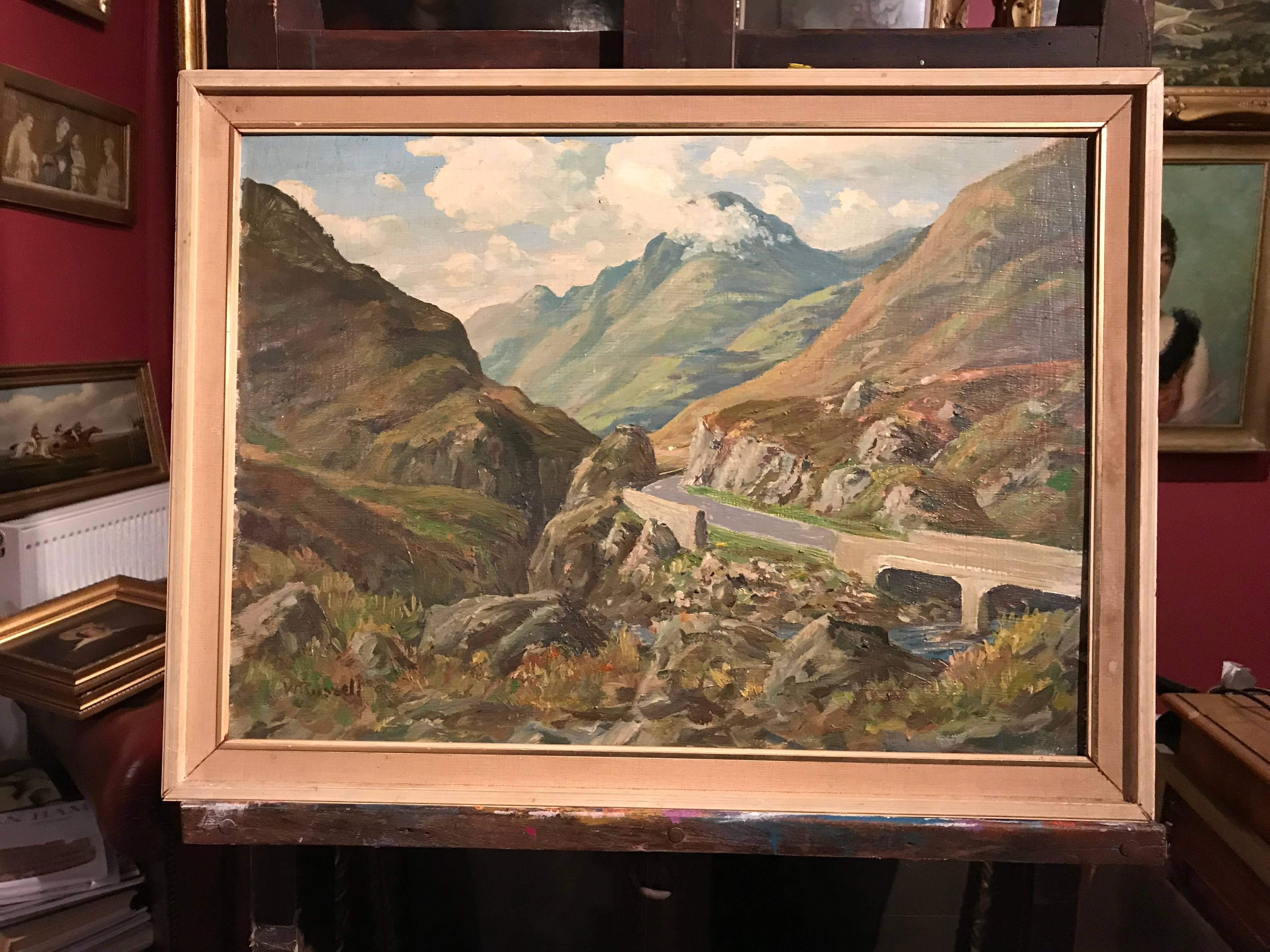 Glencoe Scotland, signed Scottish oil painting - Impressionist Painting by William Russell