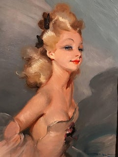 Parisian Glamour Model, signed vintage oil painting