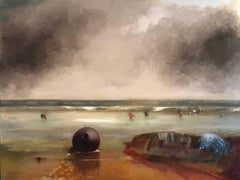 Dramatic French Coastal Scene Signed Oil Painting on Canvas